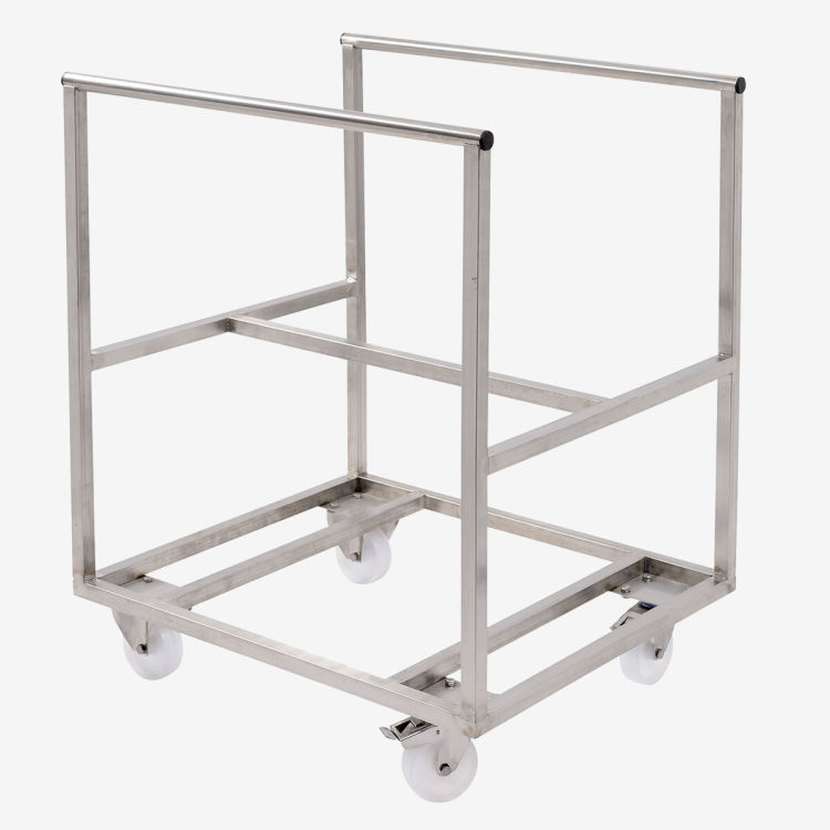 Chariot inox pour bac grand volume semi-cylindrique 170 L