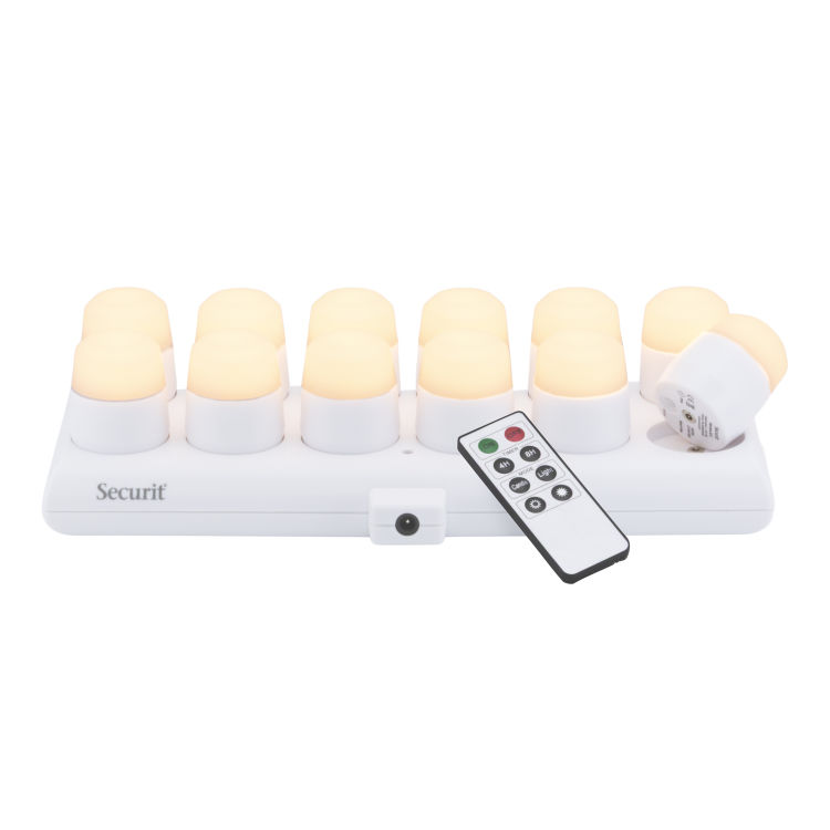 Set mit 12 LED-Kerzen Amsterdam – Weiß – Magnetische Ladestation und Fernbedienung inklusive