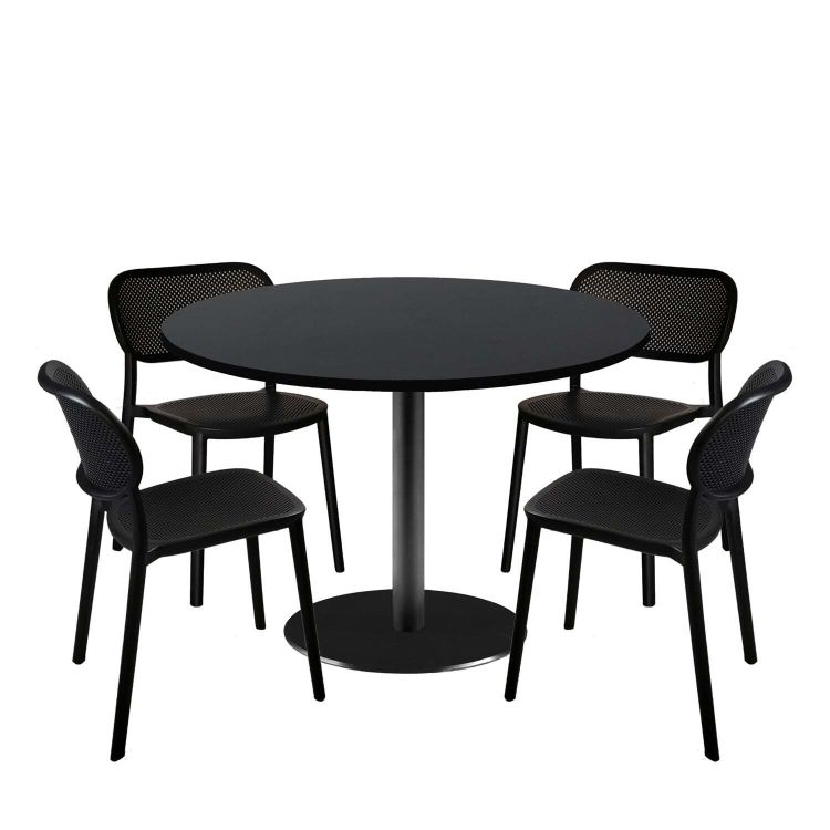 Lot table Rome XL ronde et 4 chaises - décor uni