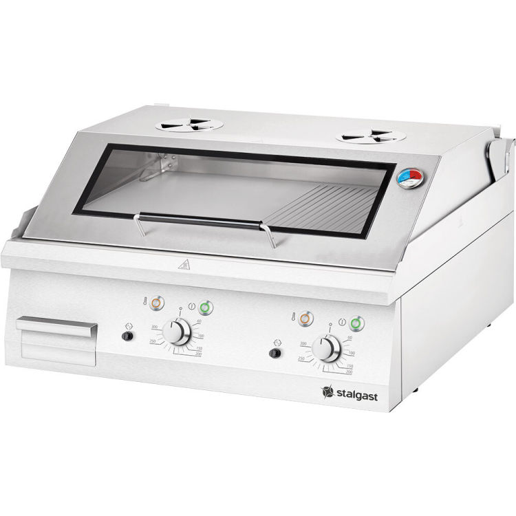 Edelstahl Elektro-Griddleplatte als Tischgerät mit Deckel, gerillte und glatte Grillfläche, Serie 700 ND