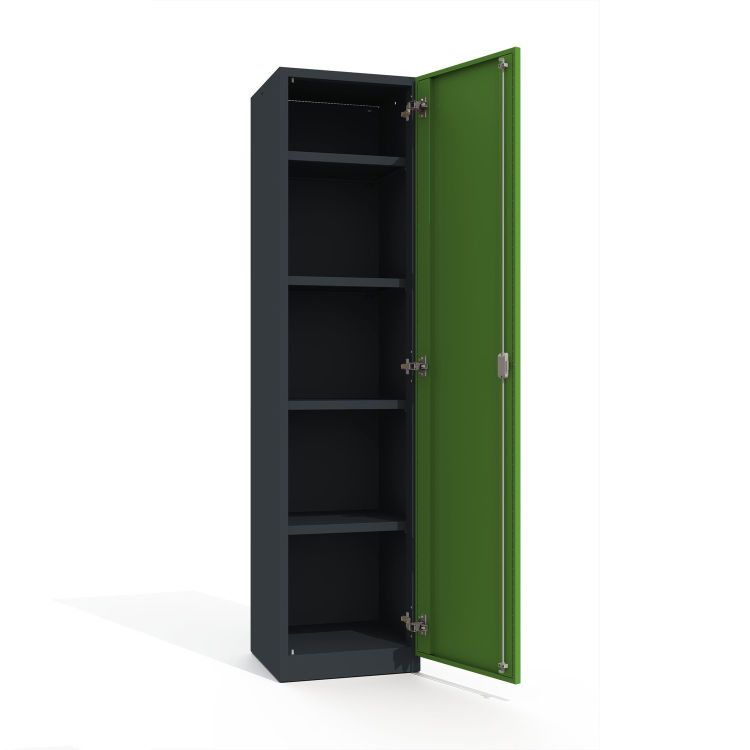 Büroschrank Premium 5 Fächer 1 Tür mit anthrazitgrauem Korpus