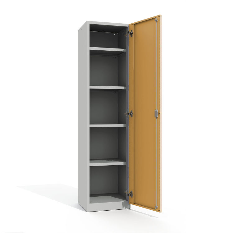 Büroschrank Premium 5 Fächer 1 Tür mit lichtgrauem Korpus