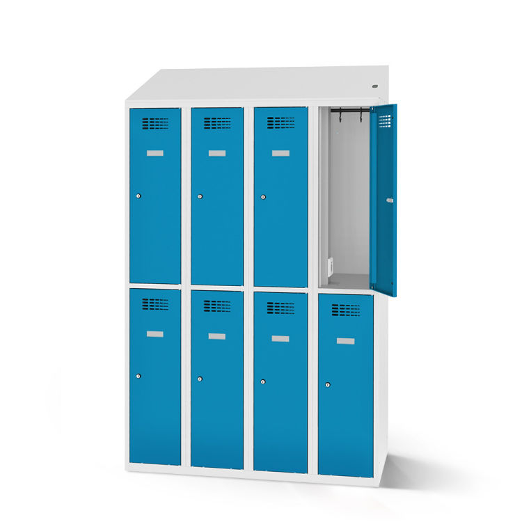 Garderobenspind mit Ladefunktion 8 Türen mit lichtgrauem Korpus