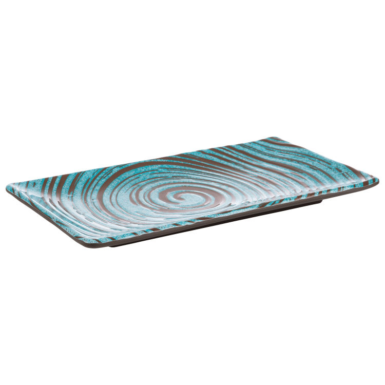 Tablett / Sushiboard -CANCUN- 23,5 x 13,5 cm, H: 1,5 cm Melamin innen: Dekor, türkis / braun außen: braun