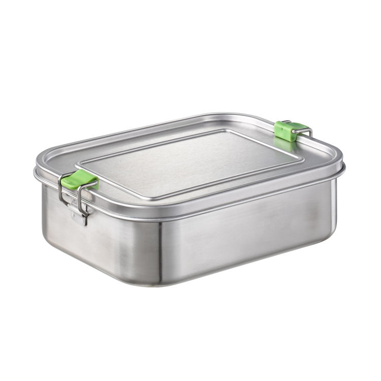 Lunchbox -XL- 22,5 x 16,5 cm, H: 6,5 cm 18/8 Edelstahl innen poliert außen mattiert mit Silikondichtung