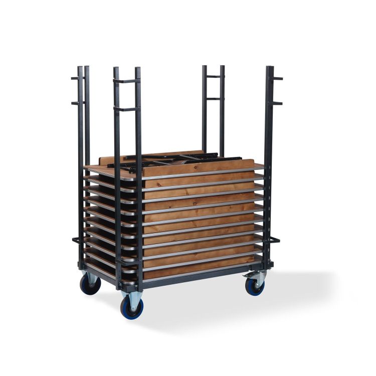 Chariot de transport ajustable pour tables de banquet rectangulaires