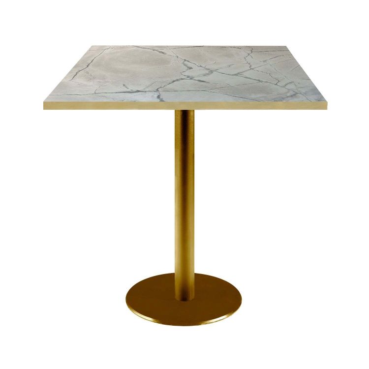 Table Rome carrée pied doré - décors pierres & chants laiton