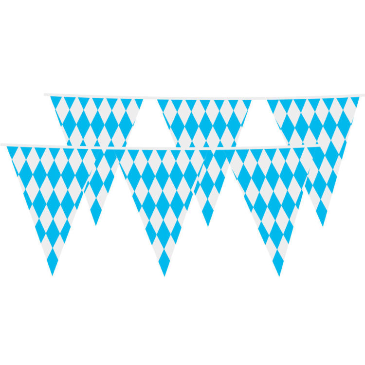 5 XXL Wimpel Girlande aus Folie Bayrisch Blau Weiß 10 Meter 30x45cm