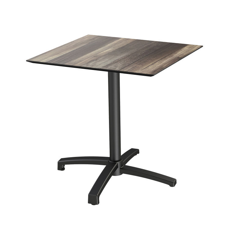 X Cross table de bistrot avec piètement noir + plateau HPL Galaxy Marble 70x70 cm