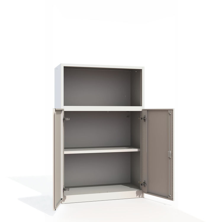 Büroschrank Premium 3 Fächer 1x offen Flügeltüren mit signalweißem Korpus