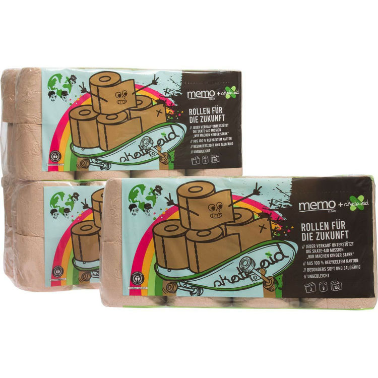 memo Toilettenpapier 'skate-aid' 3-lagig aus Kartonage (150 Blatt), 7 x 8 Rollen