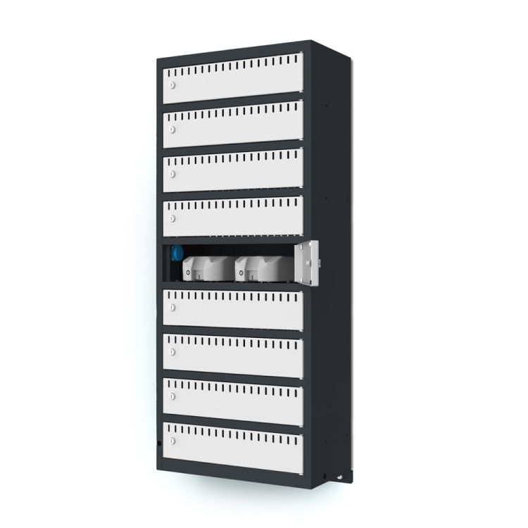 Akku-Ladeschrank Wandmontage 9 Fächer mit anthrazitgrauem Korpus