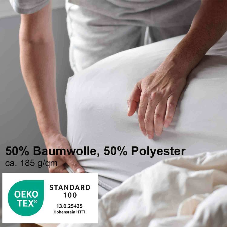 Jersey-Spannbettlaken ca. 90-100/200 cm, ca. 185g/qm, weiß, 50%Baumwolle/50%Polyester