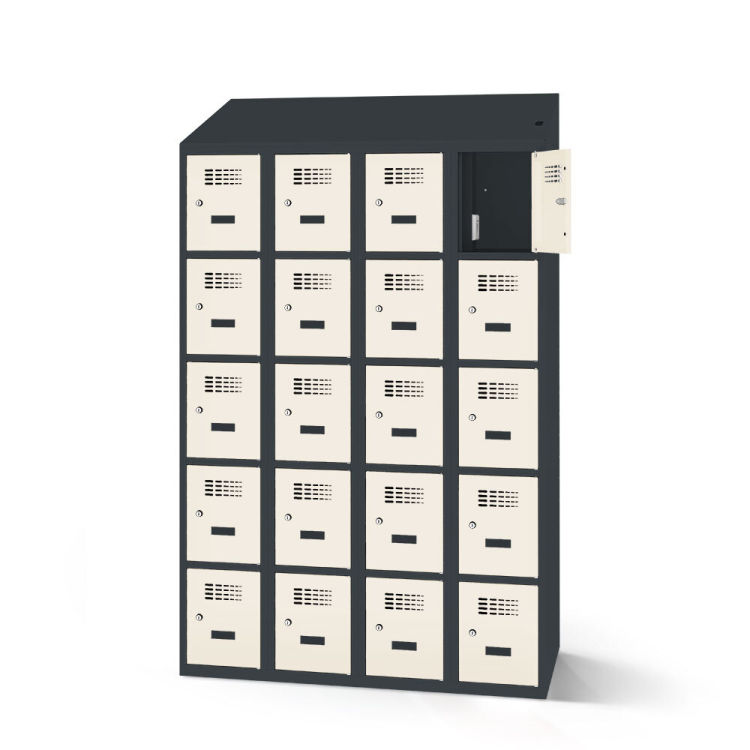 Fächerschrank mit Ladefunktion 20 Fächer mit anthrazitgrauem Korpus