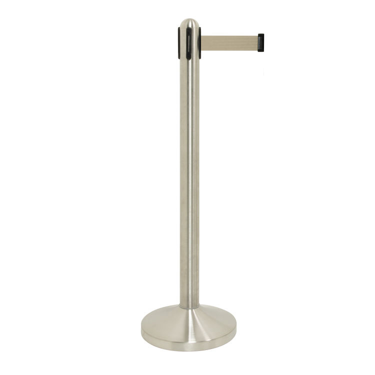 Ausziehbarer Empfangspfosten – Chrom – 100cm – Graues Nylonband 205cm – Komplettset mit Sockel