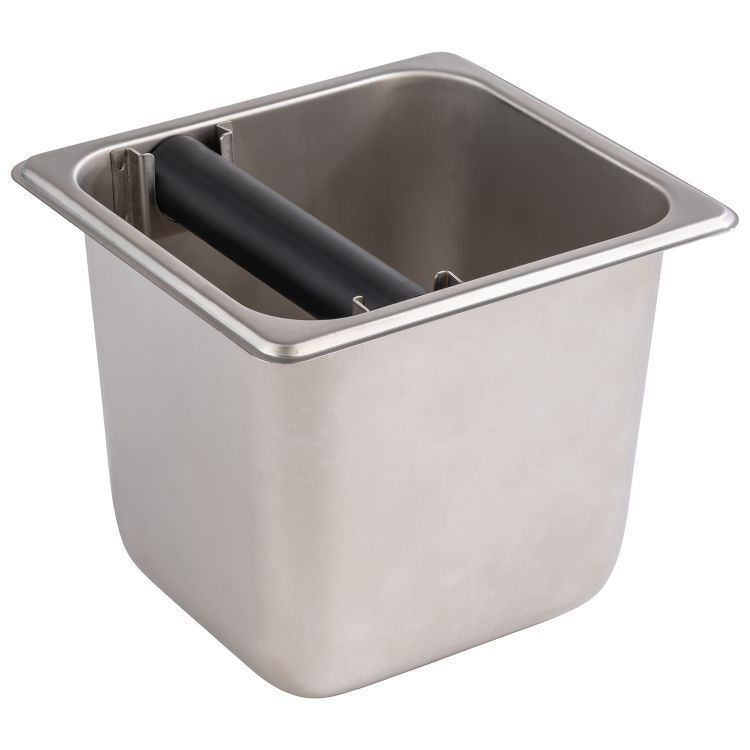 GN 1/6 Abklopfbehälter 17,6 x 16,2 cm, Tiefe: 150 mm Edelstahl, 2,4 Liter mit Abklopfstange aus Silikon rutschfester Boden