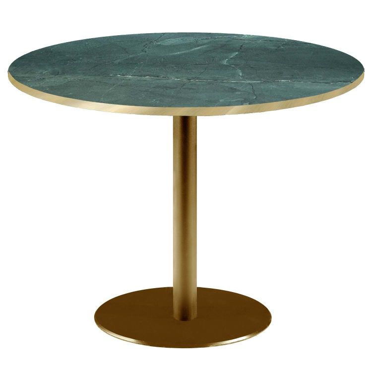 Table Rome XL ronde pied doré - décors pierres & chants laiton