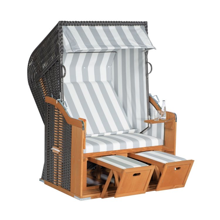 Garten Strandkorb Rustikal 250 Basic PVC Kunststoffgeflecht anthrazit Stoff -210