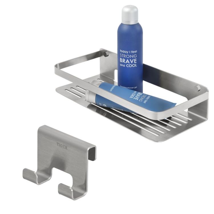 Caddy Duschkorb mit Handtuchhaken für Duschkabine 6-8 mm Edelstahl gebürstet