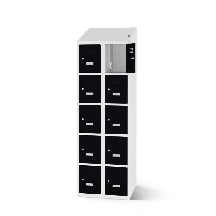 Fächerschrank mit Ladefunktion 10 Fächer mit lichtgrauem Korpus