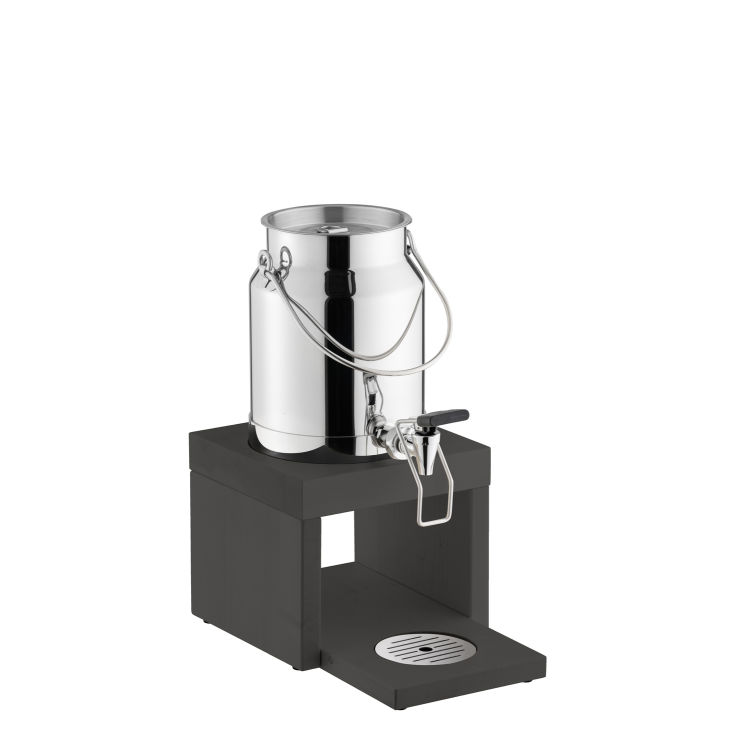 Milchdispenser -BRIDGE- 18/8 Edelstahl Buche, massiv 1 Kühlakku im Standfuß inklusive Touchless Adapter