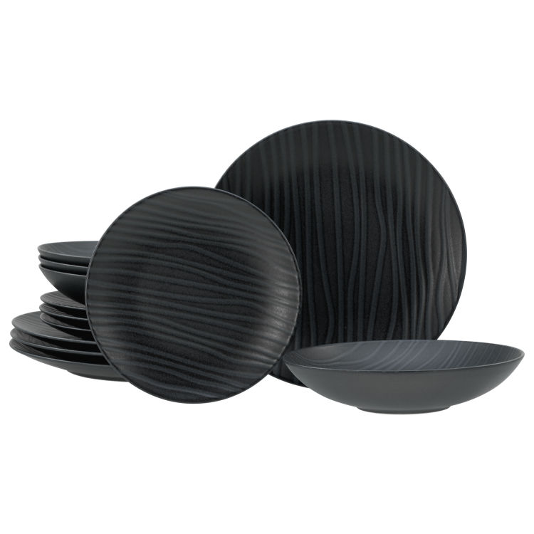 WAVES black - Tafelservice 12-tlg