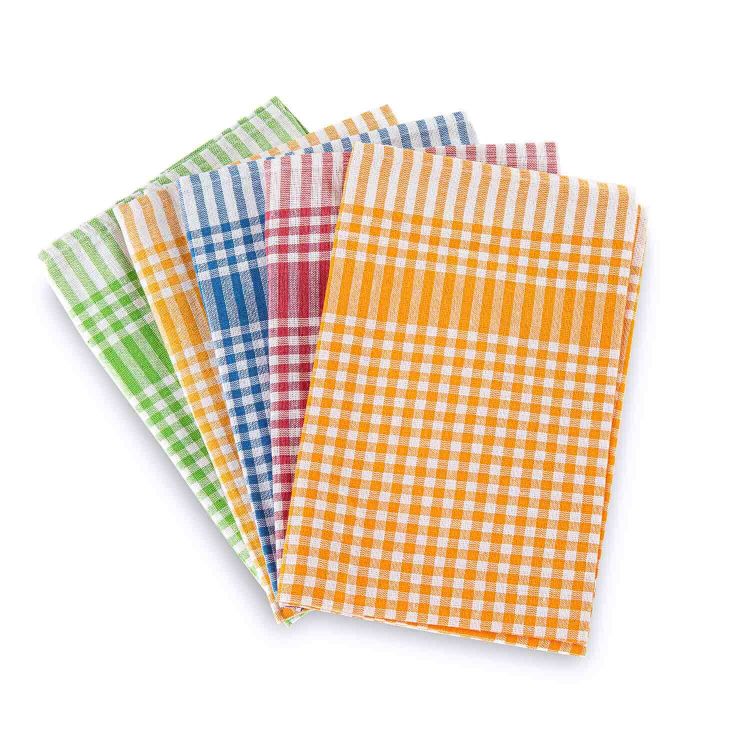 5er Set Geschirrtücher, blau-kariert