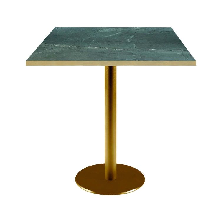 Table Rome carrée pied doré - décors pierres & chants laiton