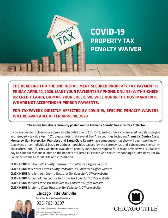 COVID19 Property Tax Penalty Waiver (Alameda, Contra Costa, Monterey