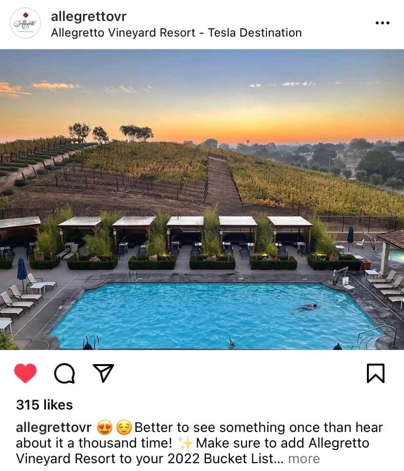 Allegretto Vineyard Resort - Sunset overlooking the vineyard and pool. 