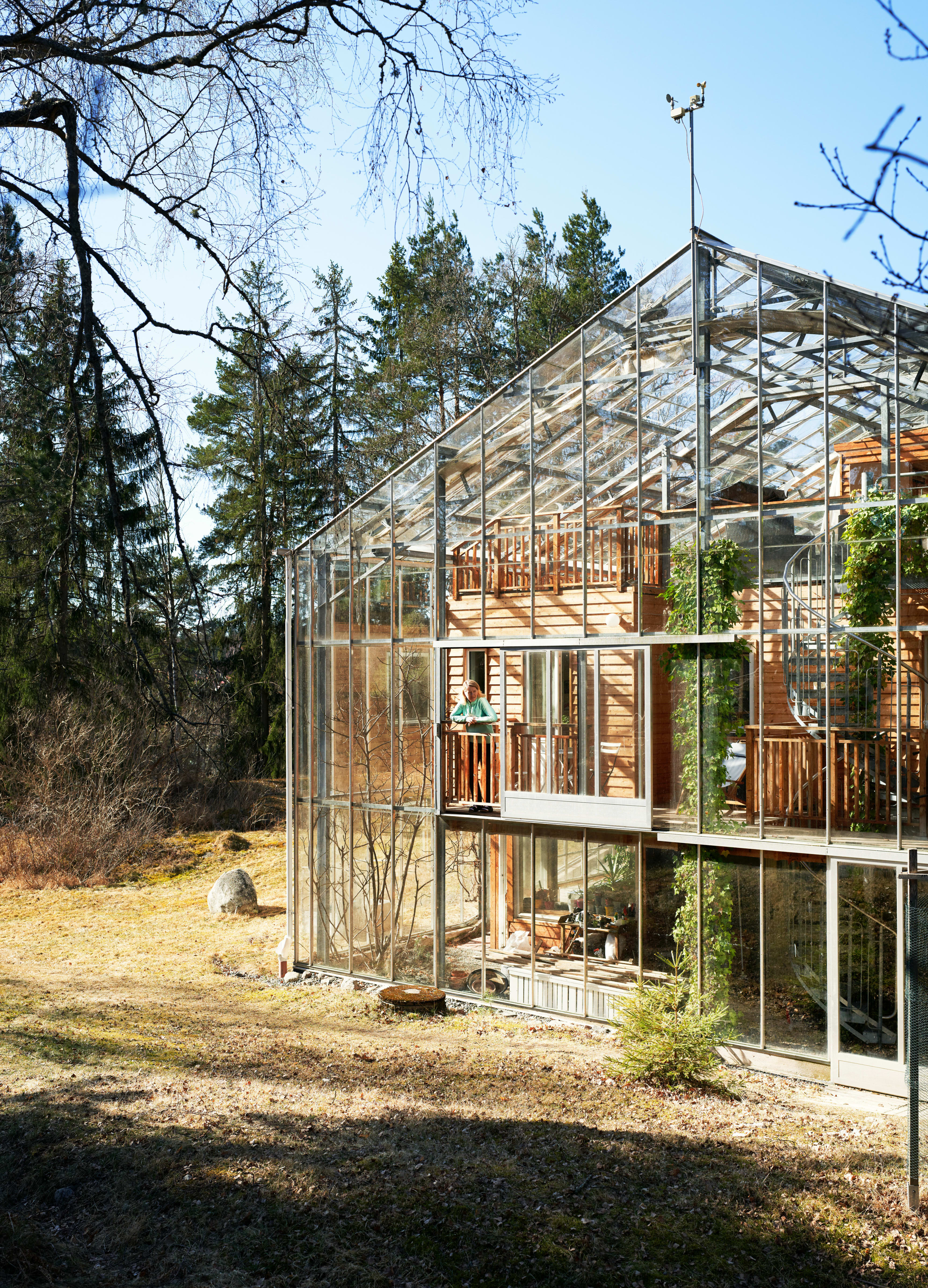 "It feels good to be part of an ecological, sustainable future," says Marie Granmar, who lives full-time in the three-level naturhus built by her partner, Charles Sacilotto.  