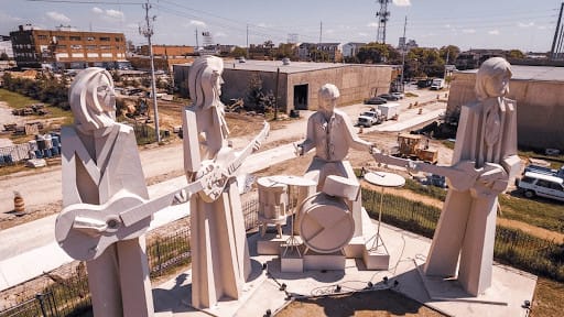 Large sculpture of musicians in Houston's East End neighborhood.