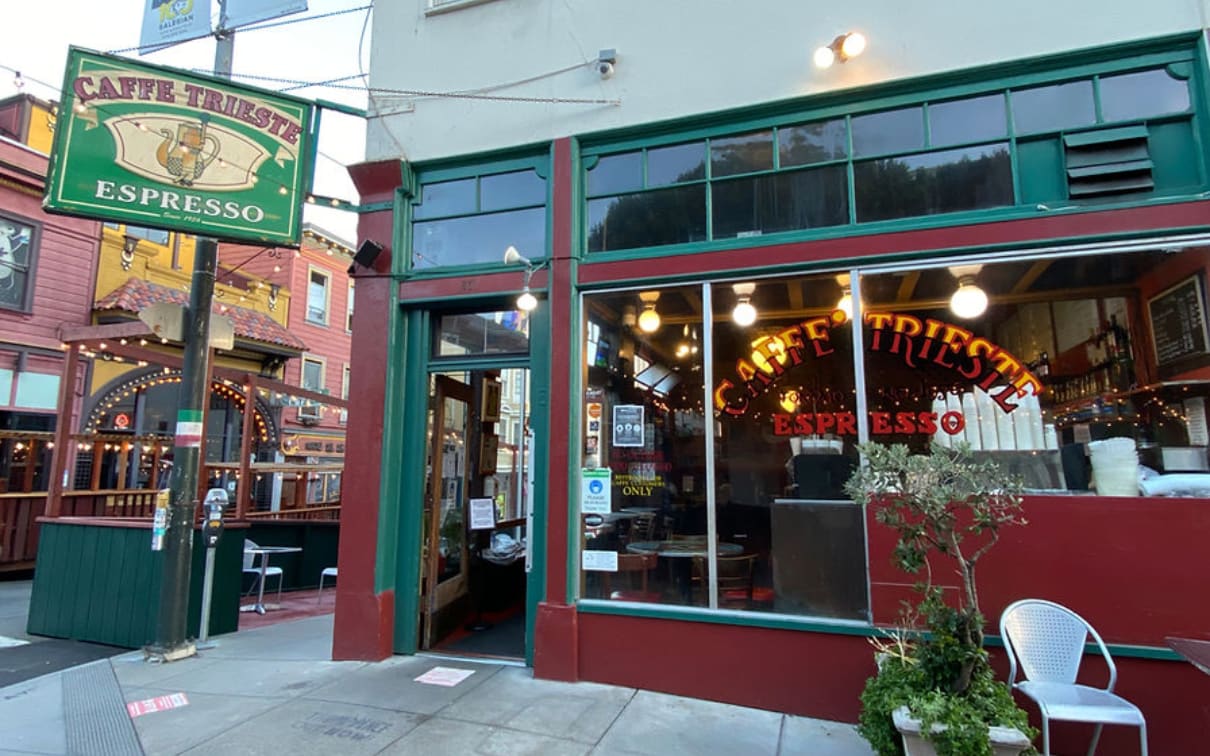 Caffe Trieste,&nbsp;a historic North Beach cafe known for its Beat Generation patrons and authentic Italian espresso.