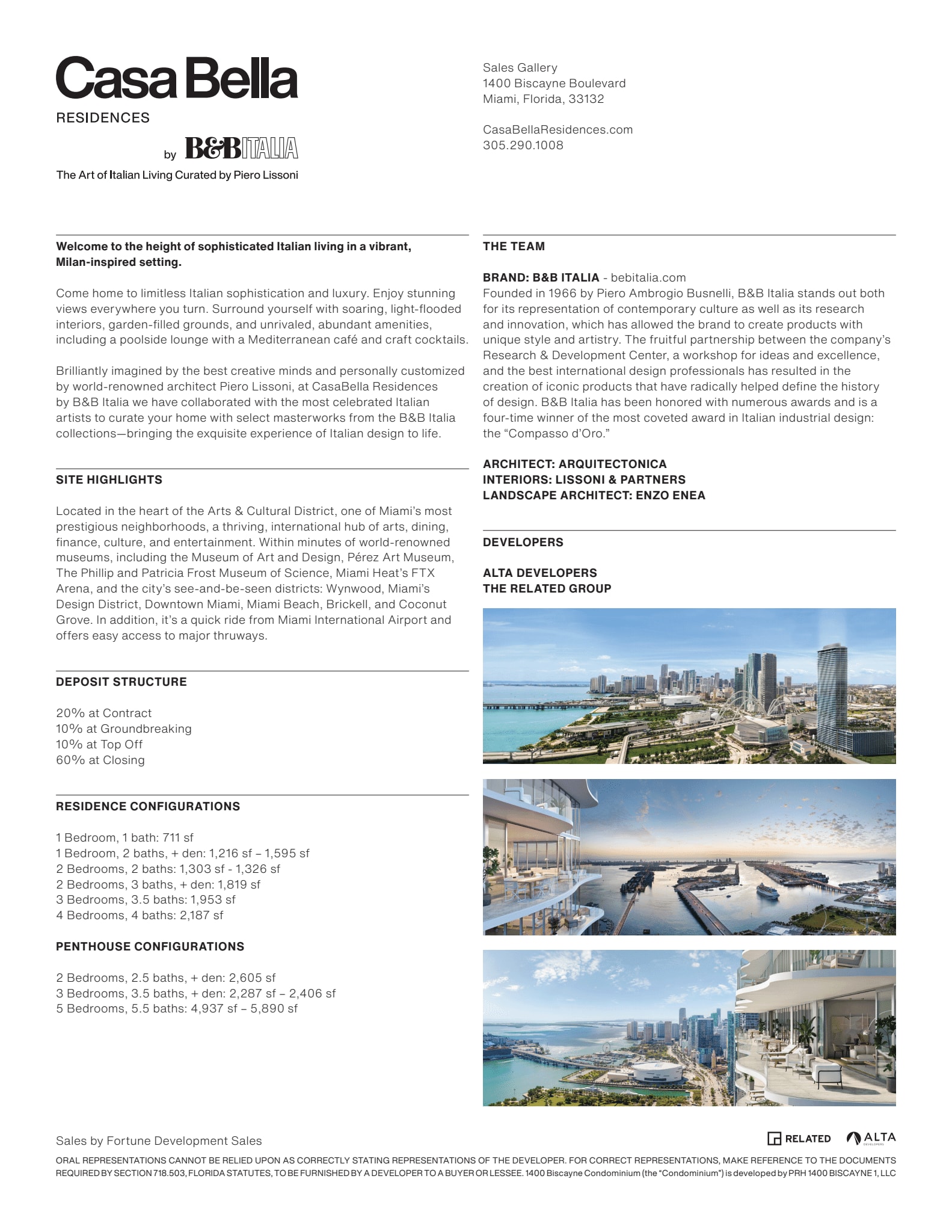 Casa Bella Residences development fact sheet with project details and waterfront condominium renderings.