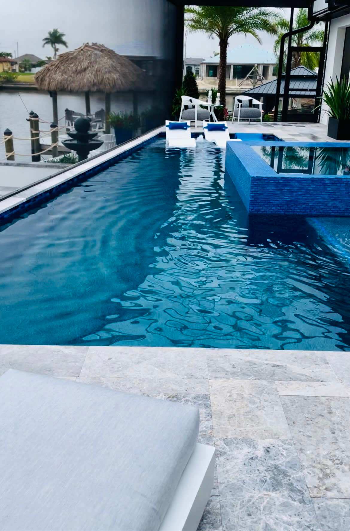 Custom pool in luxury waterfront home