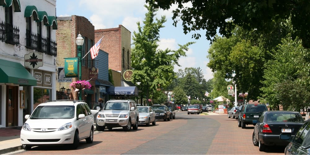 Zionsville Indiana - looking down Main street, made from brick
