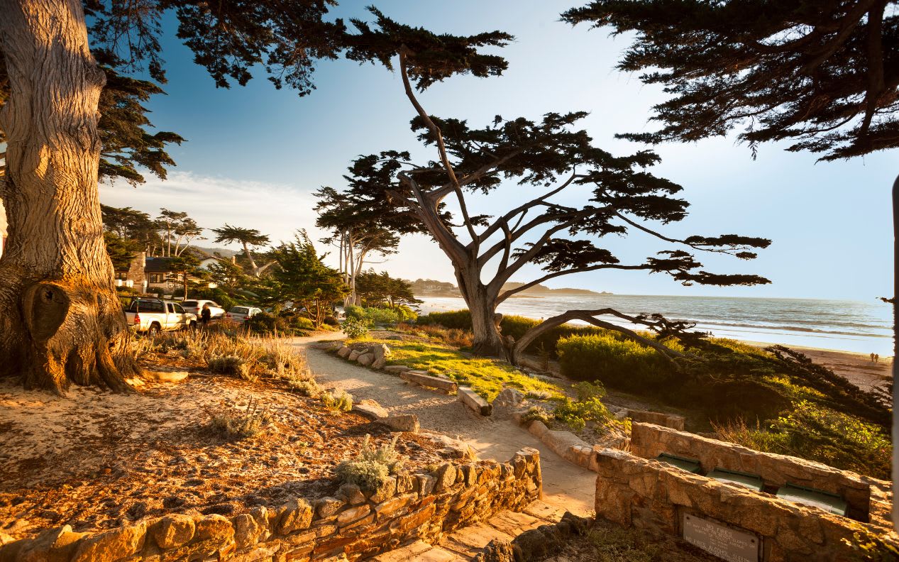 Sand beach by the Pacific Ocean coastline in Carmel California near Monterey