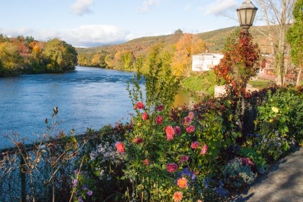 Flowers bloom on the Bridge of Flowers in Shelburne Falls, Massachusetts