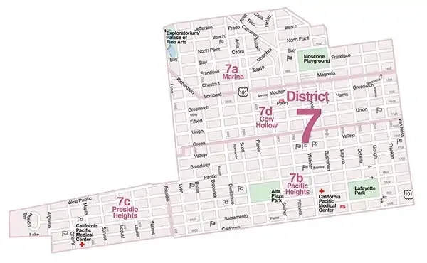 Map of San Francisco District 7 and its neighborhoods.