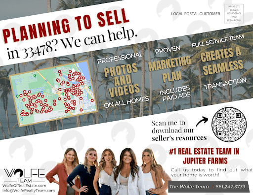 Wolfe Team mailer offering seller resources and real estate services in 33478.