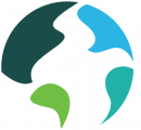 Blue and green stylized globe icon