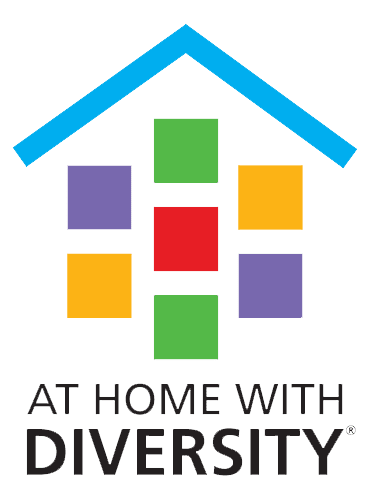 At Home With Diversity® logo featuring a multicolored house icon.