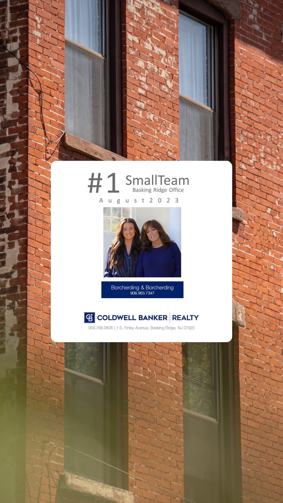 August 2023: Top Small Realtor Team at Coldwell Banker, Basking Ridge