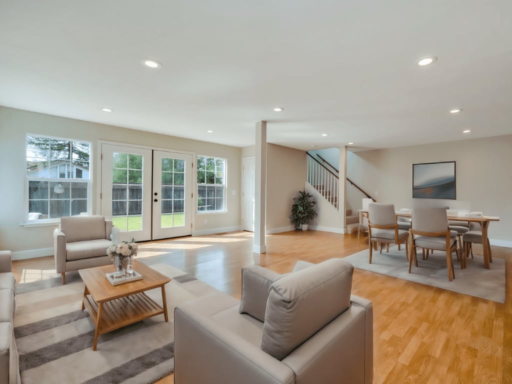 Virtually staged living/dining room