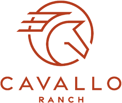 An orange logo of real estate company Cavallo Ranch.