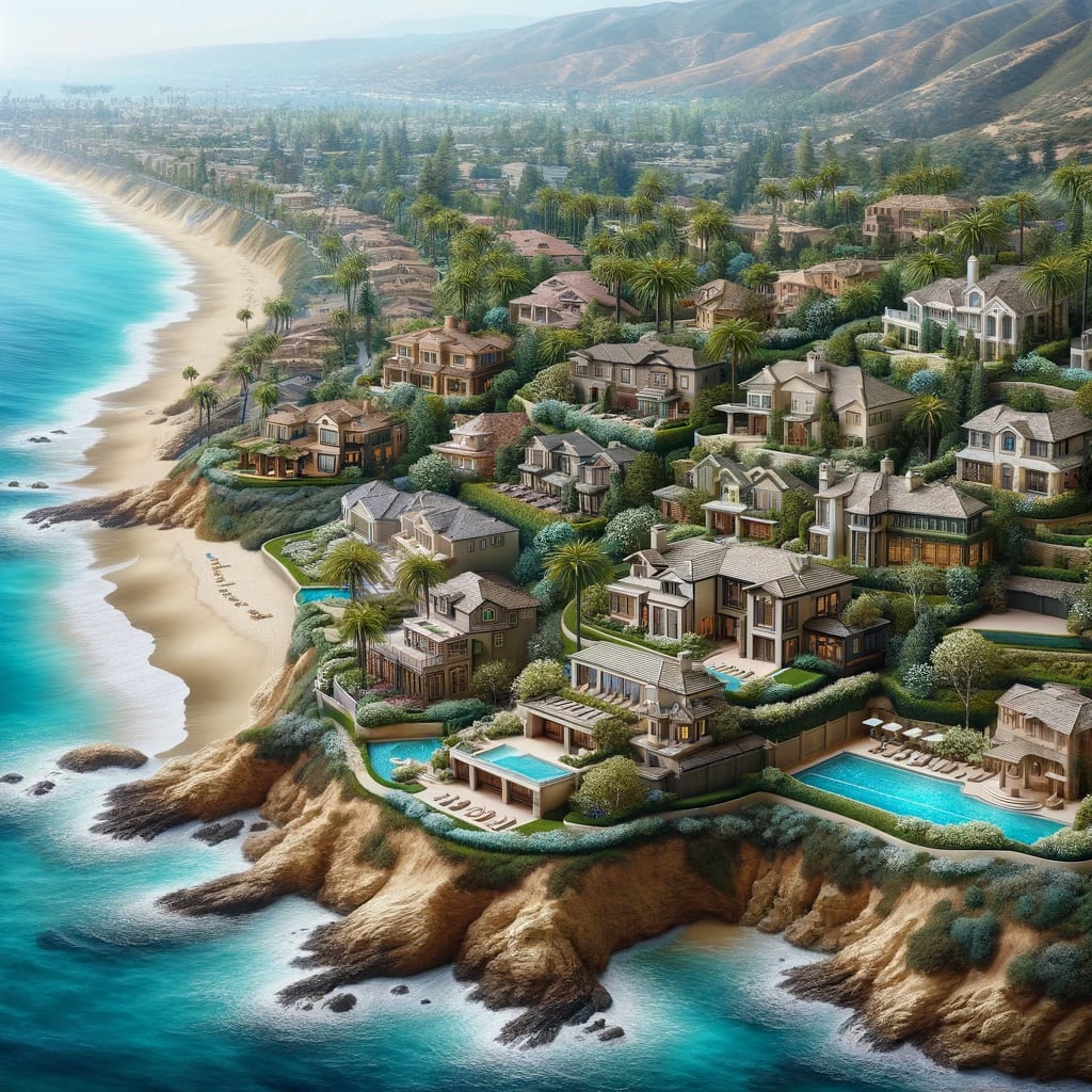 Luxury oceanfront and bluff homes in Emerald Bay, Laguna Beach, California.