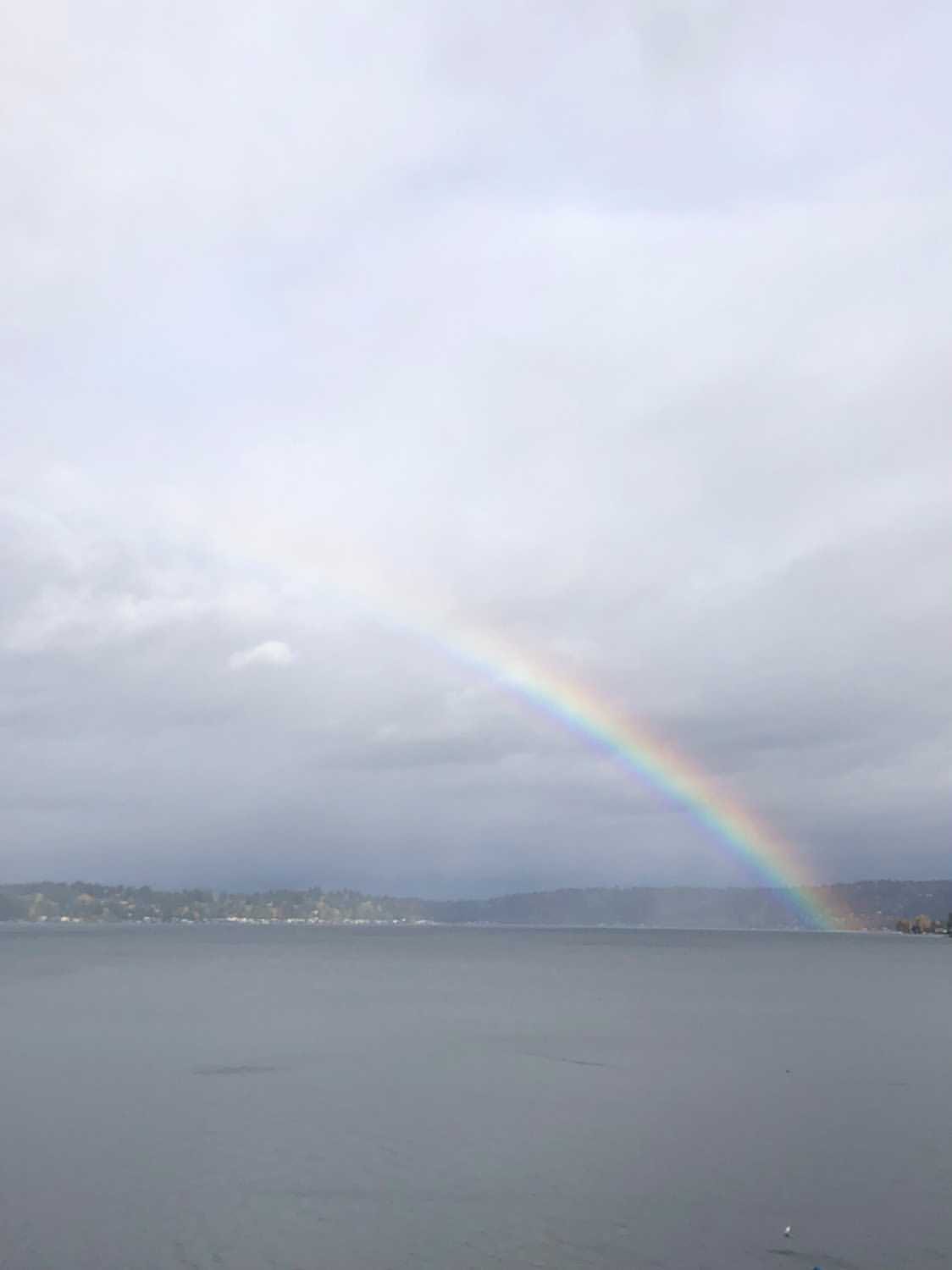 a beautiful rainbow on a lake