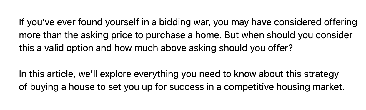 How Much Above Asking Price Should You Offer?