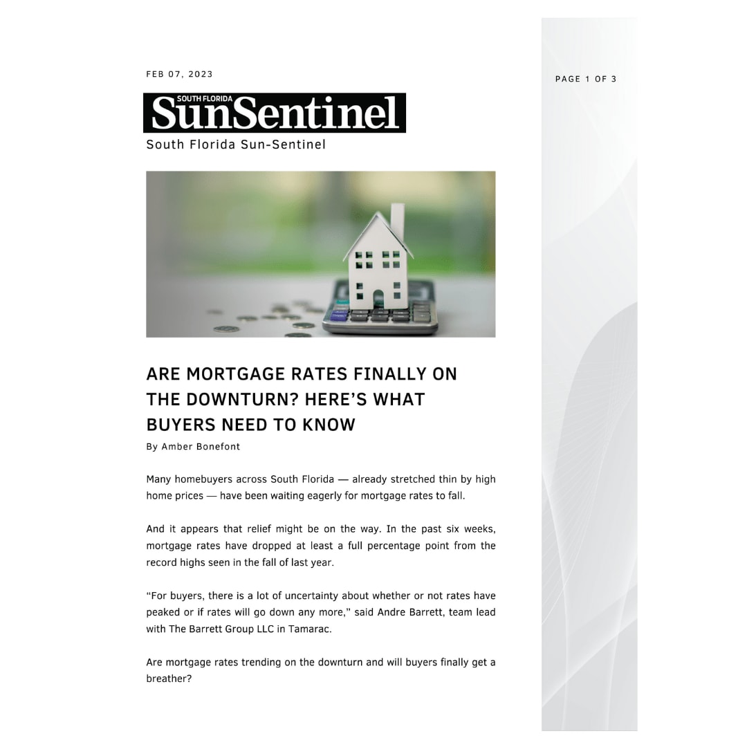 Sunsentinel - Are mortgage rates finally on the downturn? 
