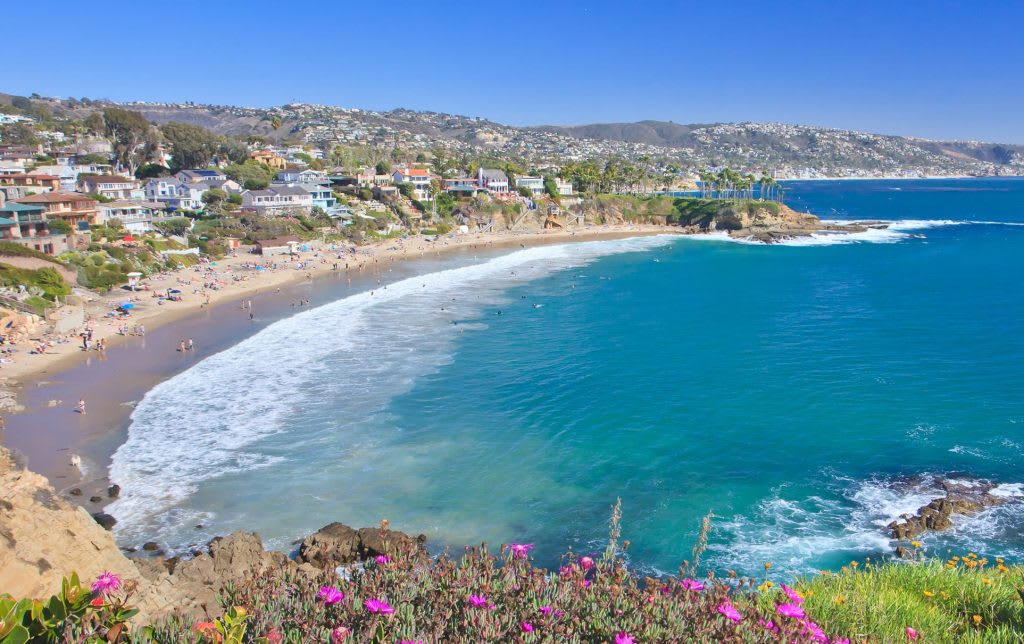 Aerial view of Orange County coastline along Laguna Beach CA